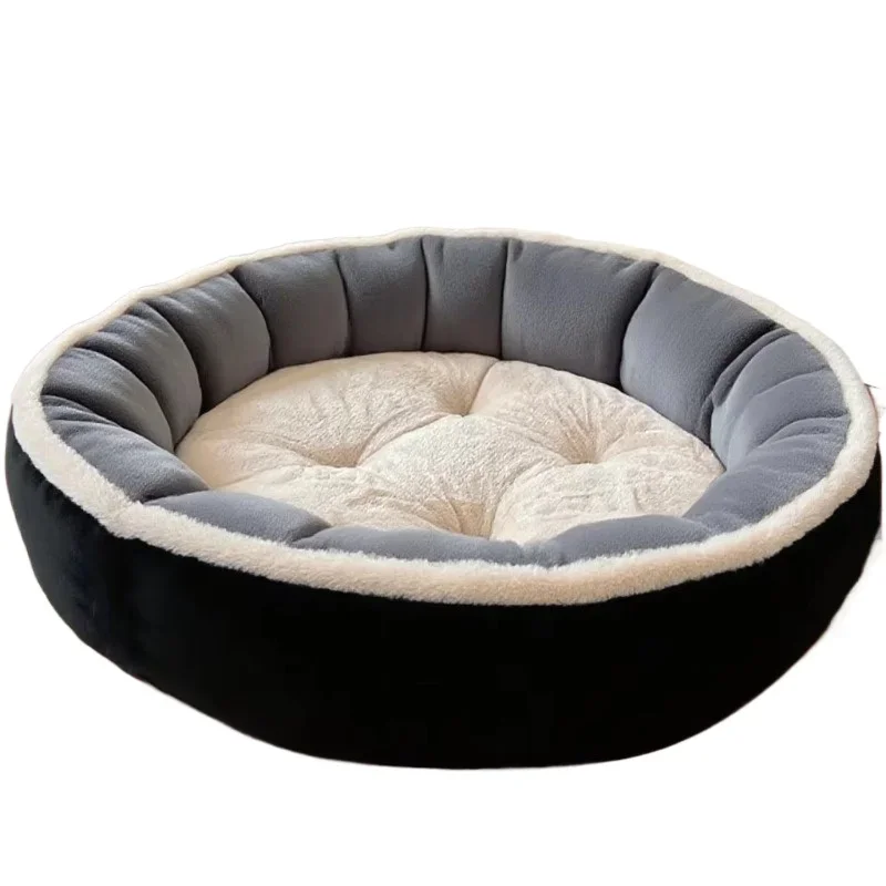 

Plush round pet bed removable washable cover non-slip bottom dog and cat nest