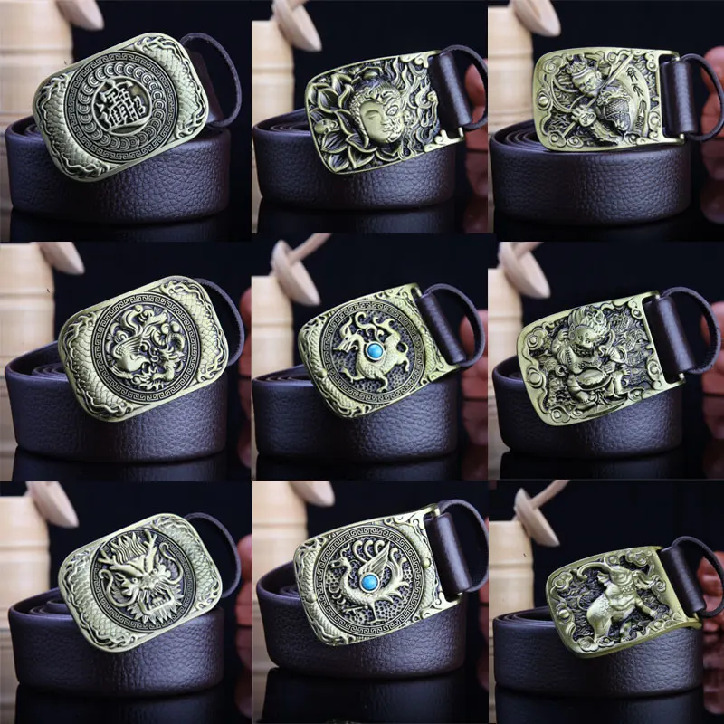 Ceinture en cuir de luxe pour hommes, ceinture de créateur de dragon chinois, environnement neuf, plaque de jeans vintage