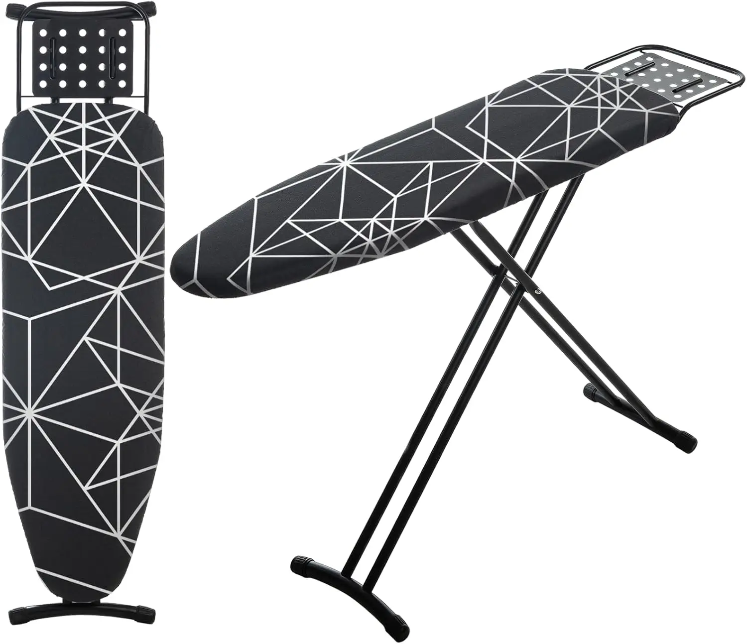 

Компактная гладильная доска с регулируемой высотой, толстым наполнителем, прочными стальными ножками и подставкой для утюга - черная