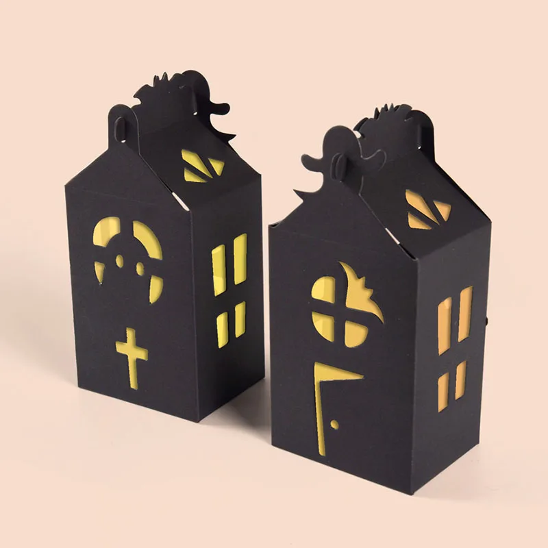 10/20Pcs Schwarz Halloween Bat Haus Candy Boxen Behandeln Papier Geschenk Verpackung Cookies Boxen Container Für Halloween party Dekoration – Detail 10