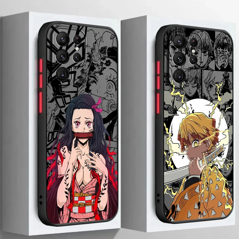 Demon Slayer Cool Cute Frosted Translucent For Samsung Galaxy S24 S23 S22 S21 S20 FE S10 S9 S8 Plus Ultra Pro 5G Soft