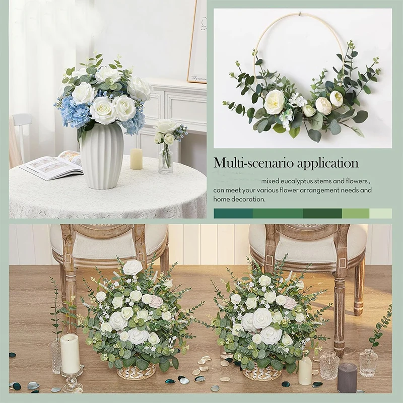 5/10/20 Stücke Künstliche Eukalyptusblatt Stiele Grünpflanzen Für Wohnzimmer Zuhause Raumdekoration Braut Hochzeit Dekor Blumensträuße – Detail 10