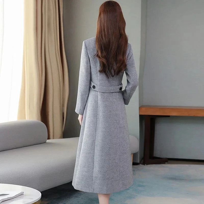 High End Temperament Long Woolen Coat For Women Autumn Winter Thicken Wool Overcoat Mother\'s Elegant Blend Wool Jacket