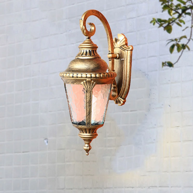 European Outdoor Wall Lighting Retro Garden Courtyard Porch Lamp Residential Living Room Corridor Balcony Glass Fixtures