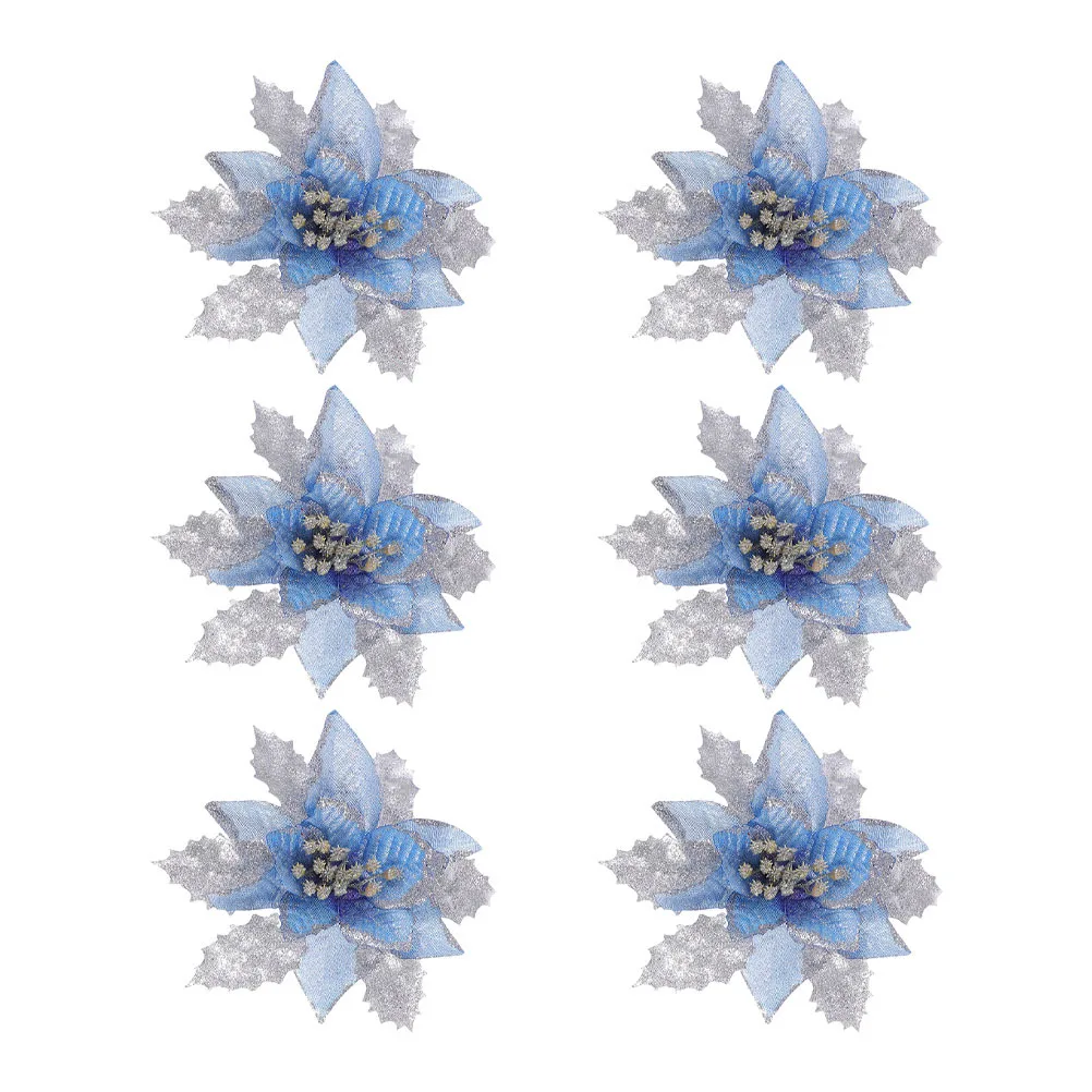 

6Pcs Christmas Flower Adornments Hanging Decorative Pendants Long-Lasting Polyester Plastic for Christmas Tree Ornaments