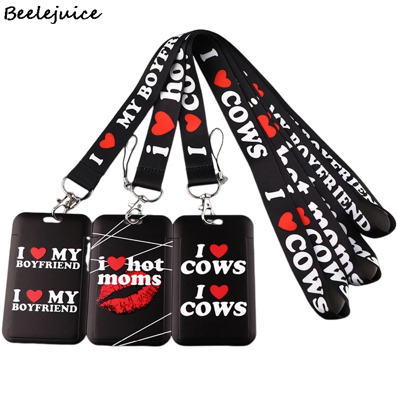 Textual quotation Hearts Lanyard Keys Phone Holder Funny Neck Strap With Keyring ID Card DIY Animal webbings ribbons Hang Rope