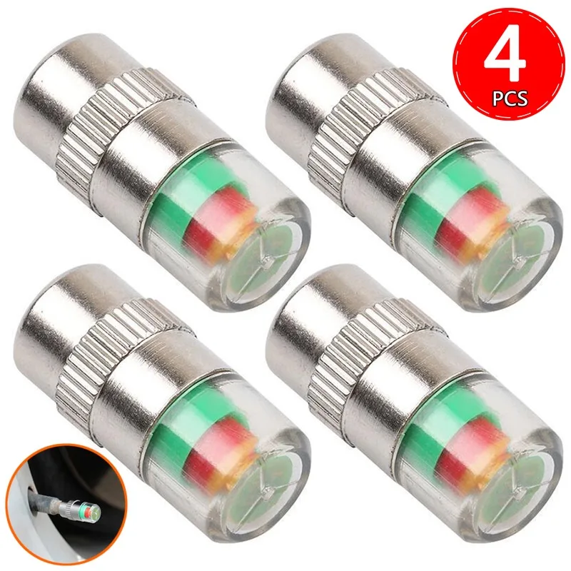 4pcs Tire Detector Car Tire Pressure Indicator Alert Monitoring Valve Cap Sensor External Valve Detection Gauge Indicator