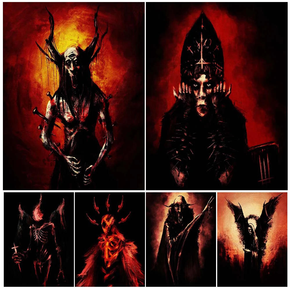 Horrible Medusa,High Priest And Executioner Of Hell,Vintage Wall Art Canvas Painting Demonic Creature Portrait Art Poster Print