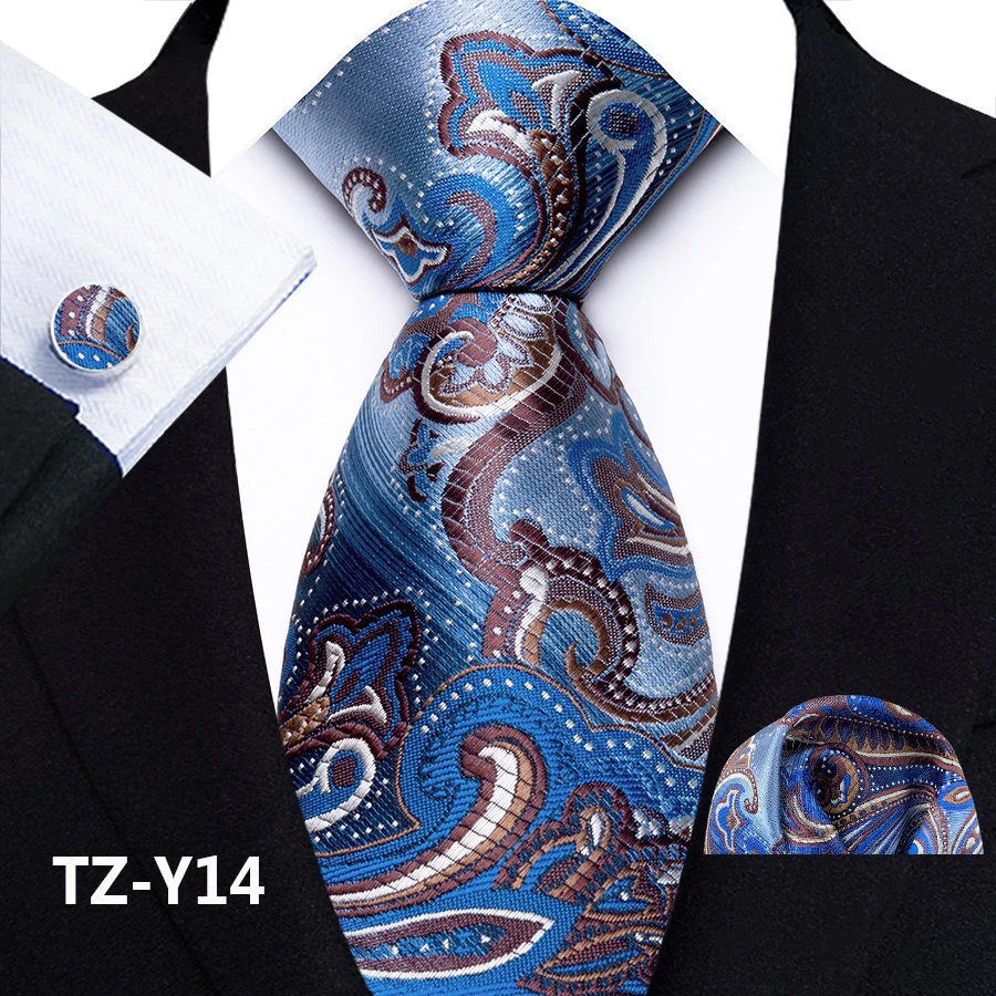 Paisley-Krawattenset für Herren, luxuriöse Krawatte, Einstecktuch, Manschettenknöpfe, 3-teiliges Set, klassische florale Krawatte, Einstecktuch für Anzug, Hochzeit, Business, Cravata – Detail 19