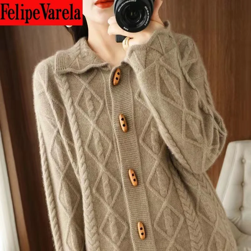 2023 Genuine Woolen Sweater New Women\'s Knitted Overlay Sweater Female Spring and Autumn Fashion Casual Cardigan Coat Loose Top