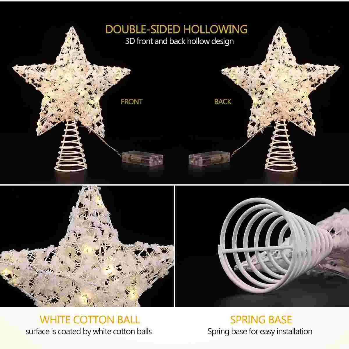 Christmas Tree Unomor Cotton Thread Star Shaped Lamp Topper Treetop Light Lights