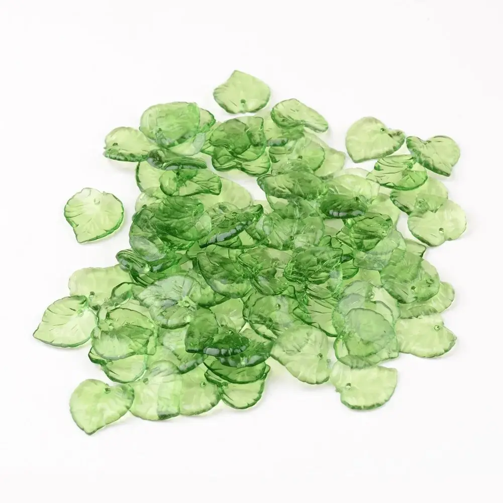 Green Transparent Leaf Shape Acrylic Bead Pendant Loose Bead For DIY Jewelry Making Necklace Bracelet Charm Accessories