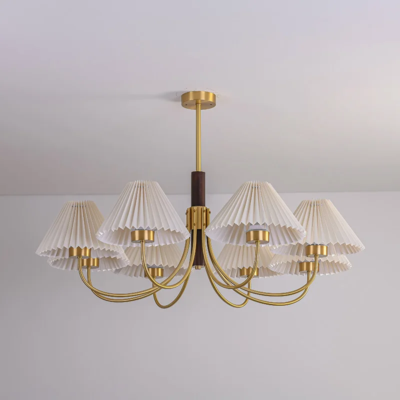 YUNYI Vintage Chandelier Full Copper Pleated Dining Room Bedroom American Vintage Chandelier Modern Hanging Chandelier