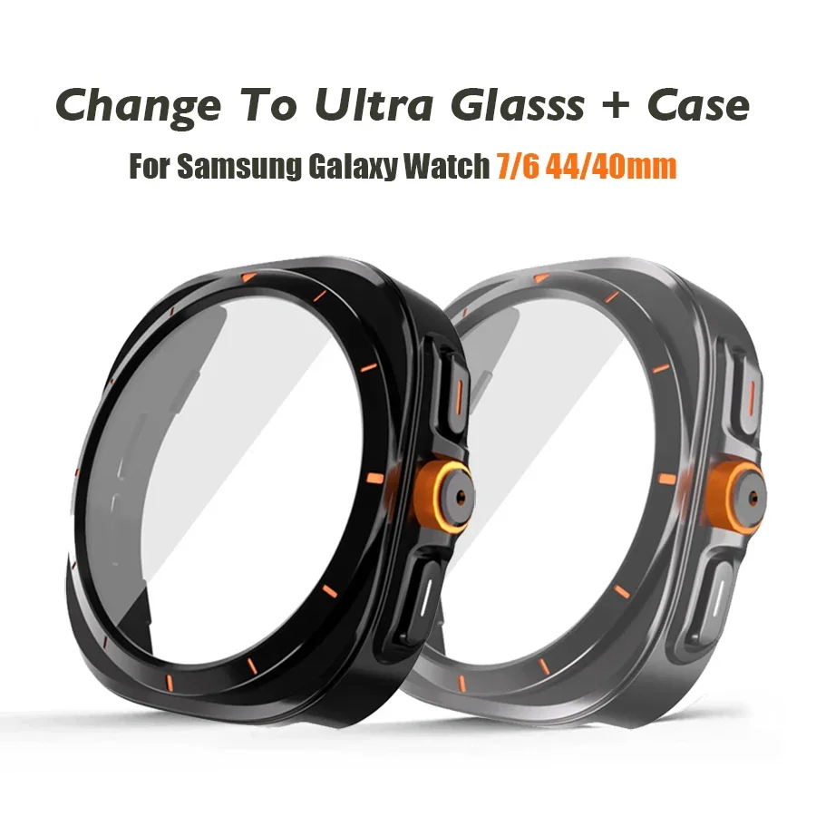 Glasss + Case for Samsung Galaxy Watch 7 6 40mm 44mm Change to Ultra Screen Protector PC Case Hard Cover & Film Galaxy Watch 6 7