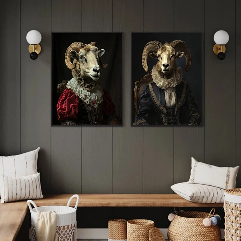 Victorian Age Princess Prince Animal Portraits Dark Academy Retro Fashion Poster Canvas Paintings Wall Art Pictures Home Decor