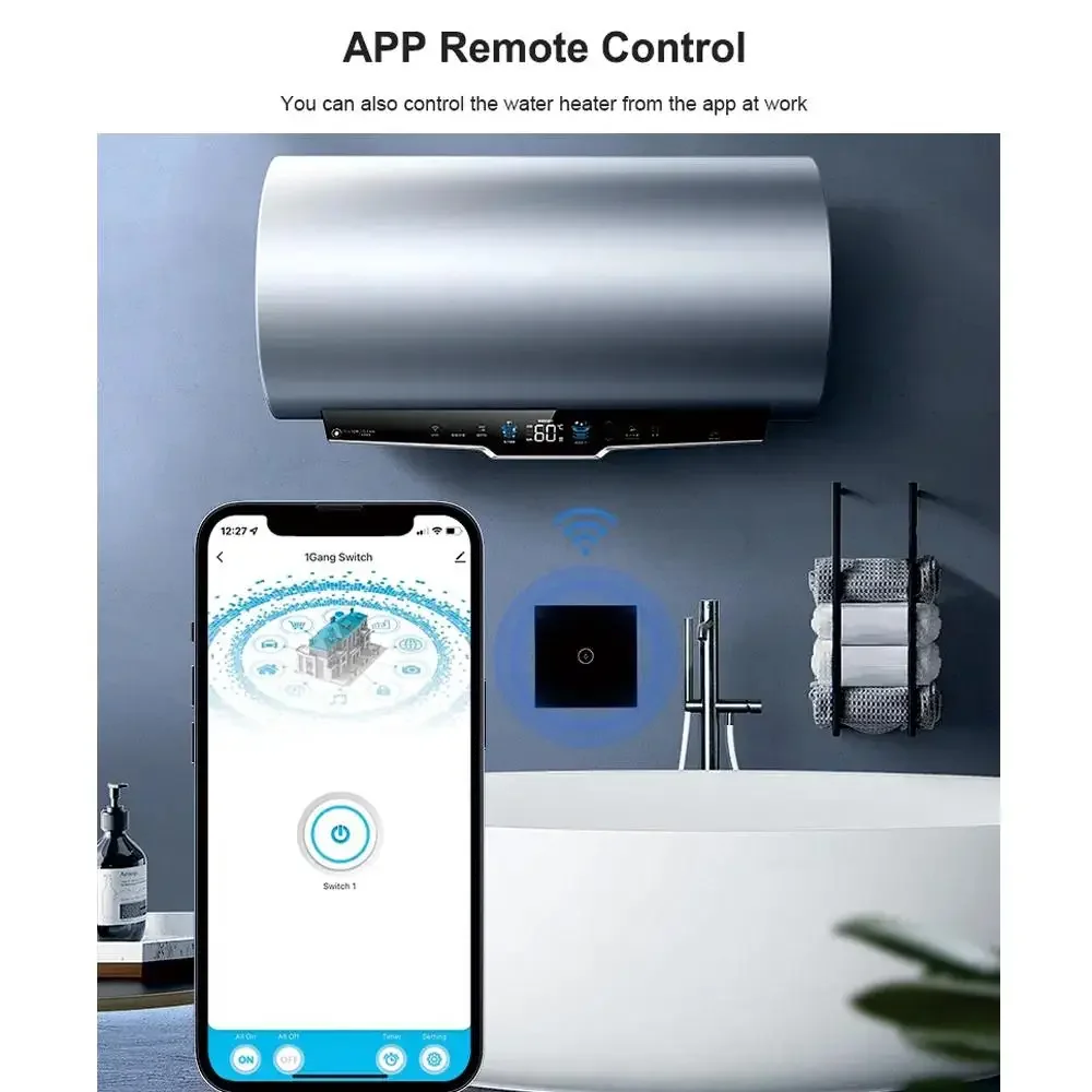Elektryczny inteligentny przełącznik podgrzewacza wody 20A Wifi Bluetooth Inteligentny przełącznik podgrzewacza wody UE WIFI Zdalny podwójny przełącznik dotykowy dla inteligentnego domu