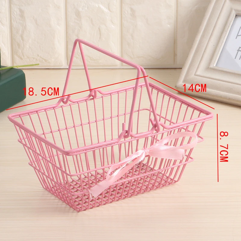 1PCS Iron Mini Basket Pink Girl Mini Storage Basket Desktop Finishing For Jewelry Cosmetics Parts For Home Company Outdoor