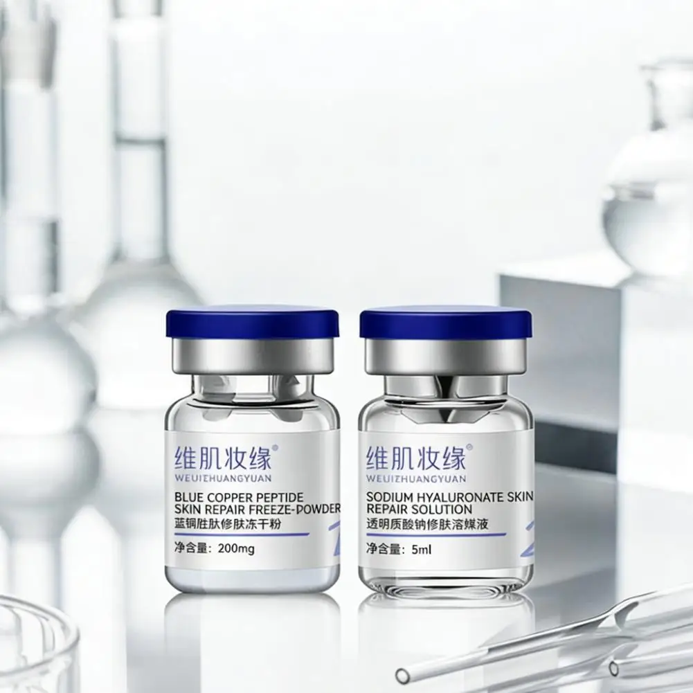 Peptide Blue Copper Lyophilized Powder Set Skin Care GHK-Cu 200mgx5 Vials + 5mlx5 Solution Repair Firming Serum Rejuvenation