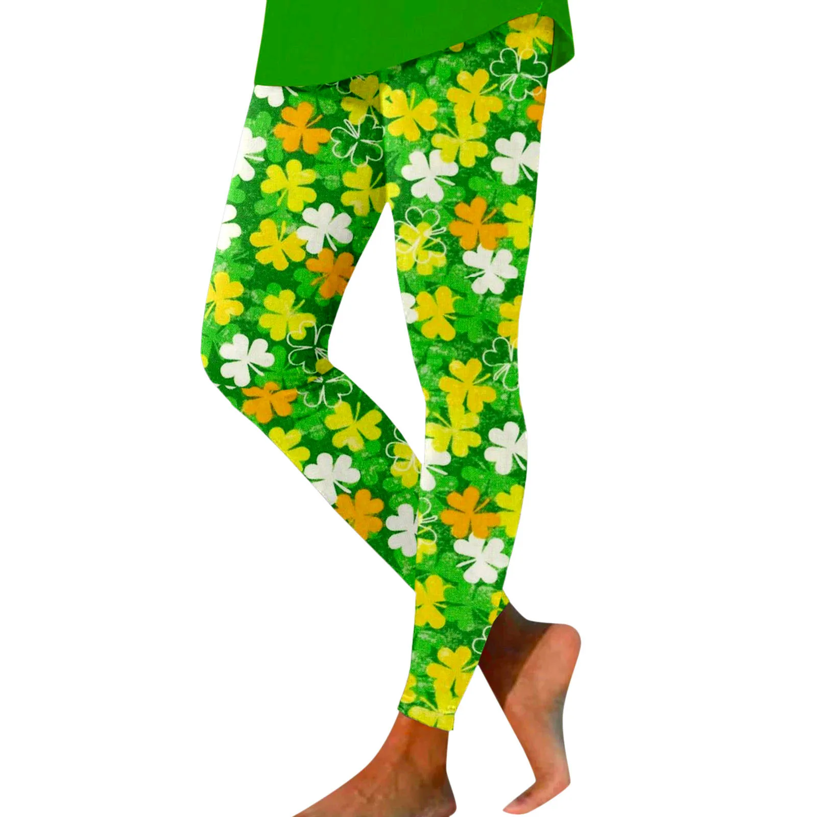 Women Leggings St. Patrick's Day Clover Print High Waist Tights Elastic Gym Sports Jogger Outwork Pant Fitness Tight Trousers