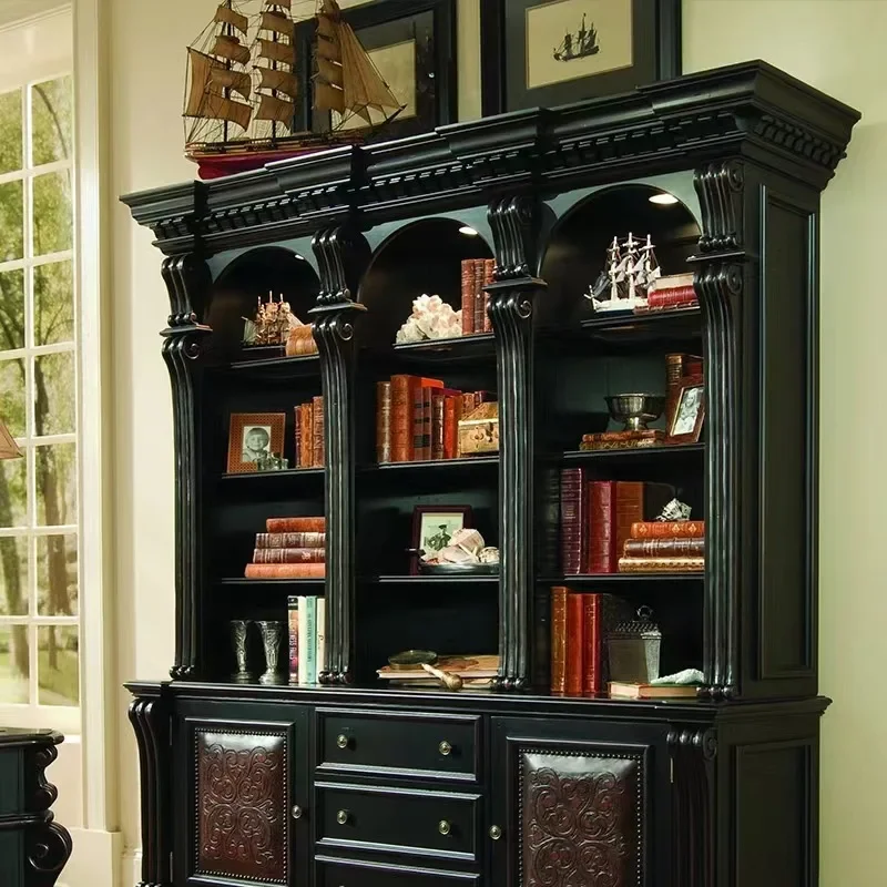 Bibliothèque américaine en bois massif, armoire latérale rétro en bois de frêne sculpté ancien pour casier de salon