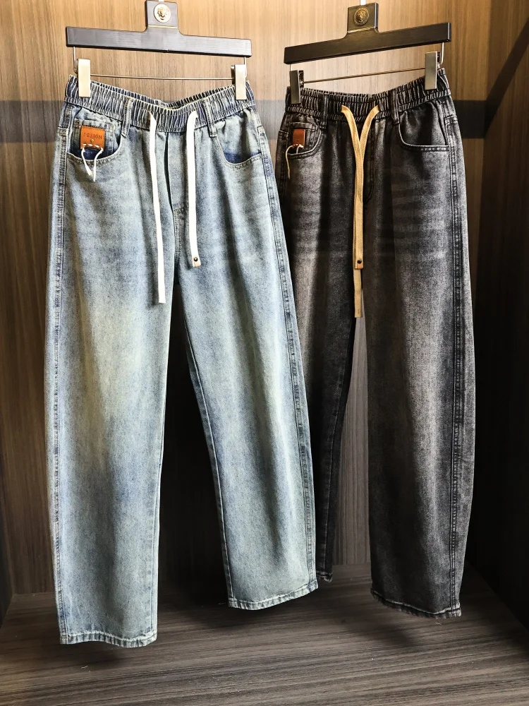 

Мужские джинсы прямого кроя в стиле ретро, плотные, из смесового хлопка, эластичные, прочные, повседневные брюки для весны