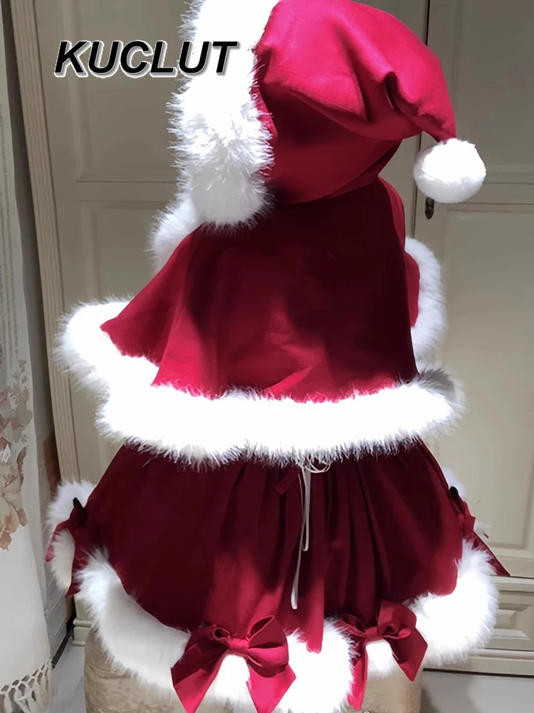 Robe bonito doce menina atmosfera cosplay roupas capa casaco inchado vestido de princesa ano novo roupa vermelha para mulher outono inverno