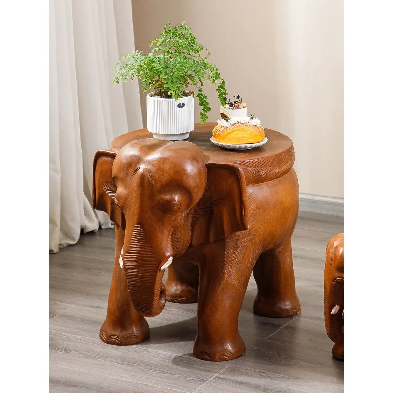 Solid wood elephant household side few tea shoe animal seat creative wooden pier low flower stand pier