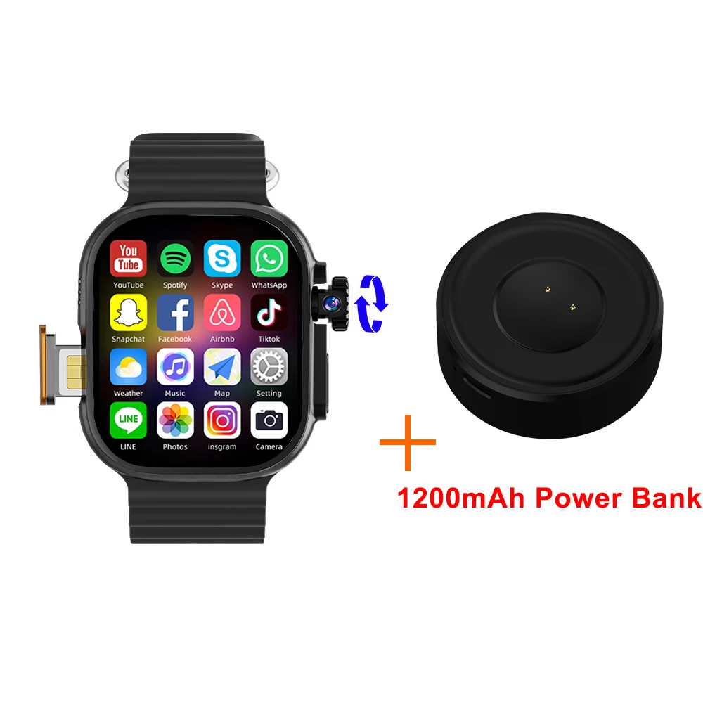 New Ultra Smart Watch 4G SIM Card 2.06''AMOLED Screen GPS WIFI 190°Rotating Camera Video Call Google Play Android Smartwatch image 3