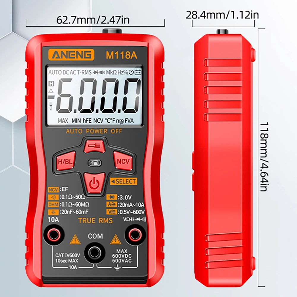 ANENG M118A Digital Multimeter Tester with NCV Data Hold 6000counts Auto Mmultimetro True Rms Tranistor Meter