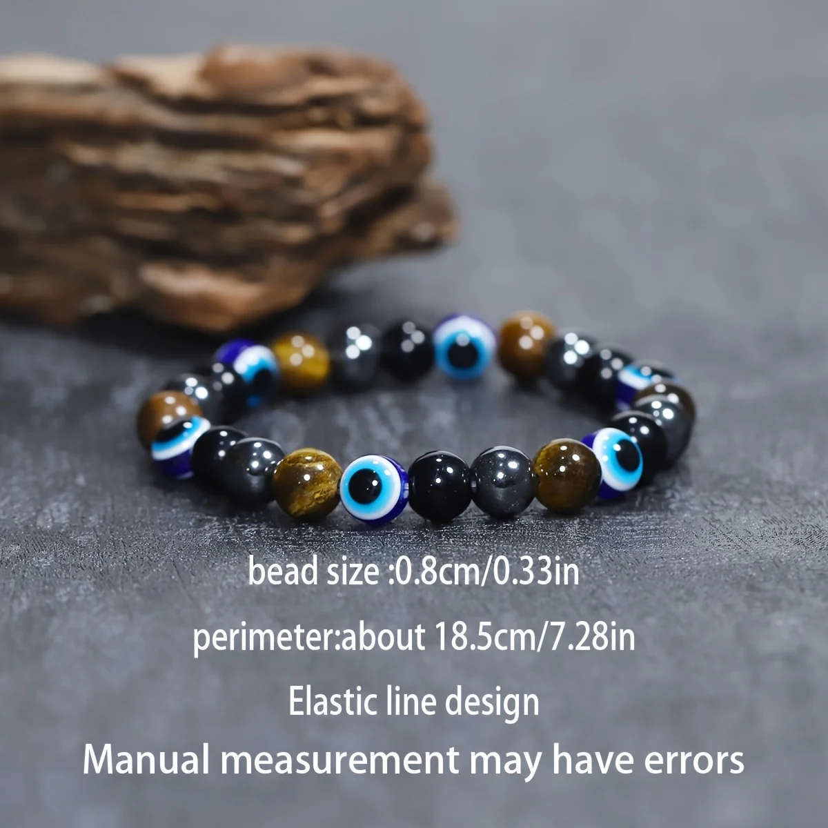 1 Piece Wealth Protection Stretch Bracelet – Blue Evil Eye, Hematite, Yellow Tiger‘s Eye, Obsidian