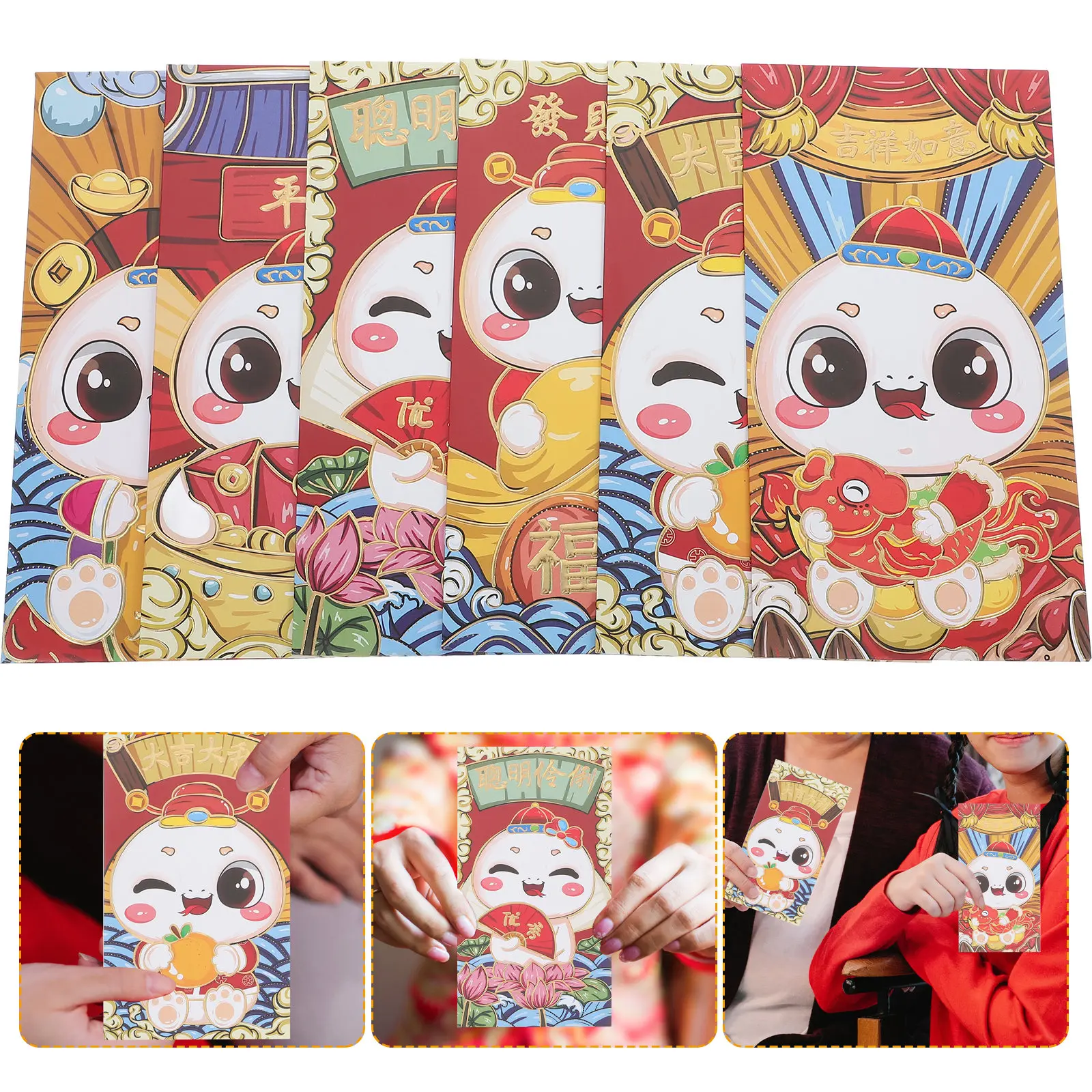 

6 шт. 2025 год змеи, китайские красные конверты Hongbao Lai See Lucky Money Pack, весенний фестиваль, свадьба, день рождения, вечеринка