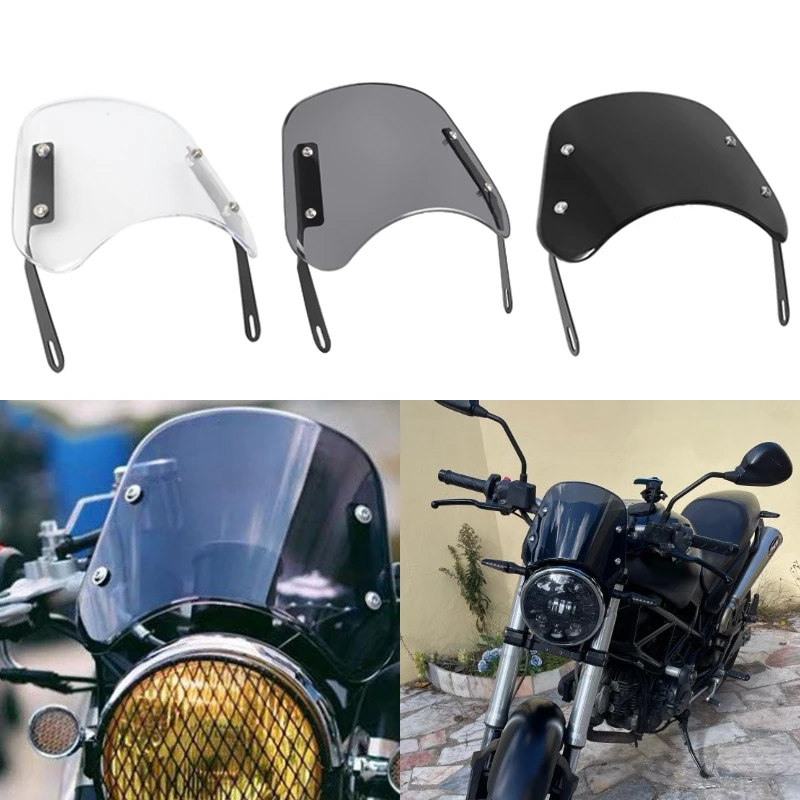 Motorcycle Windshield Wind Deflector Windscreen Universal for Harley Honda Yamaha Kawasaki Suzuki 5-7 Inch Headlight