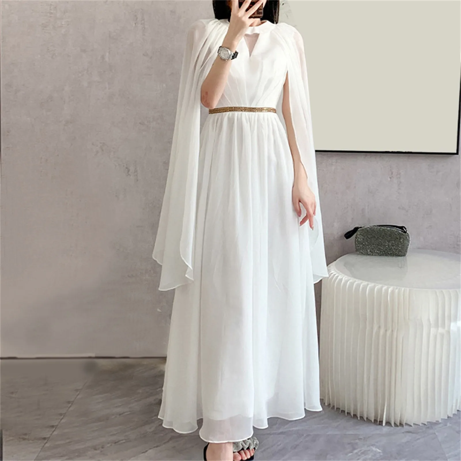 New Fashion Luxurry White Long Dress Women Sleeveless High-End Vintage Elegant Party Dresses Vestidos Female Clothing