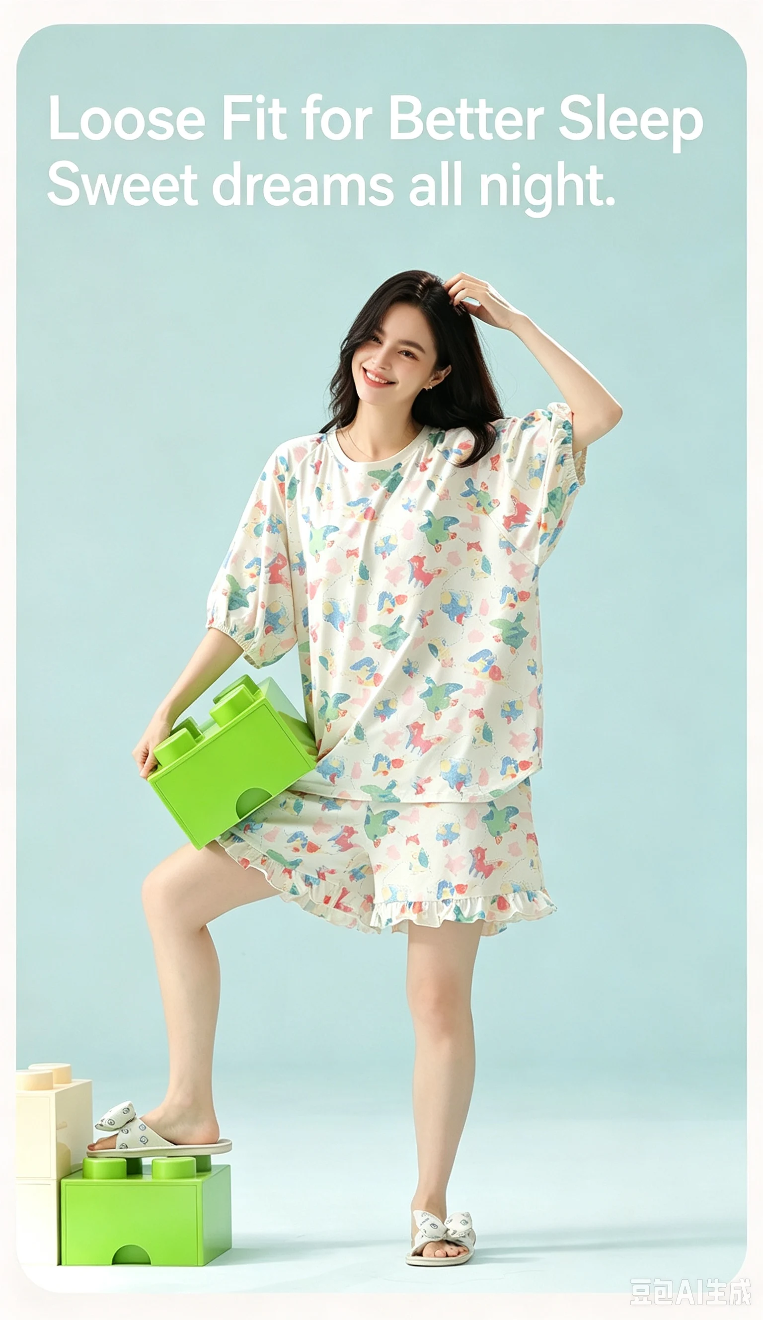 Class A Women's Summer Pajamas Set, Short Sleeved Antibacterial Xinjiang Cotton Loungewear with Casual Cartoon Design