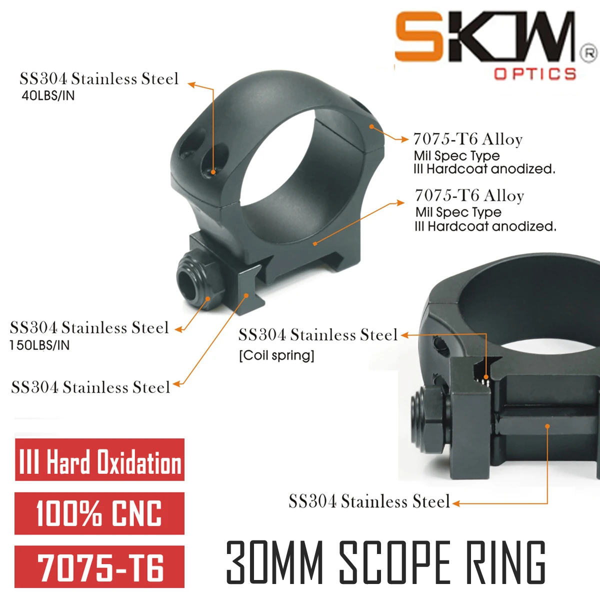 

SKWGEAR 30mm Scope Rings Low 7075 -T6 Mount Fit Picatinny CNC