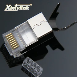 xintylink rj45 connector ethernet cable plug cat7 cat6a male network gold plated 50u 8P8C metal shielded stp jack load bar 1.3mm