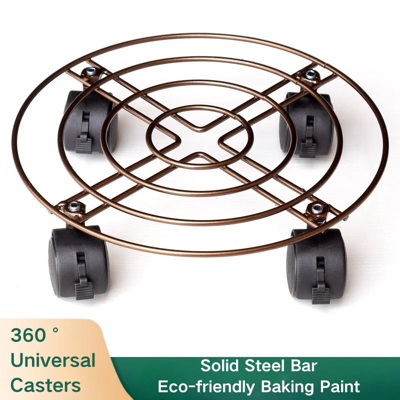 Plant Caddy with Brake Wheels Heavy Duty Metal Flower Pot Mover 360° Swivel Anti-Rust Universal Wheel Tray for Indoor Outdoor