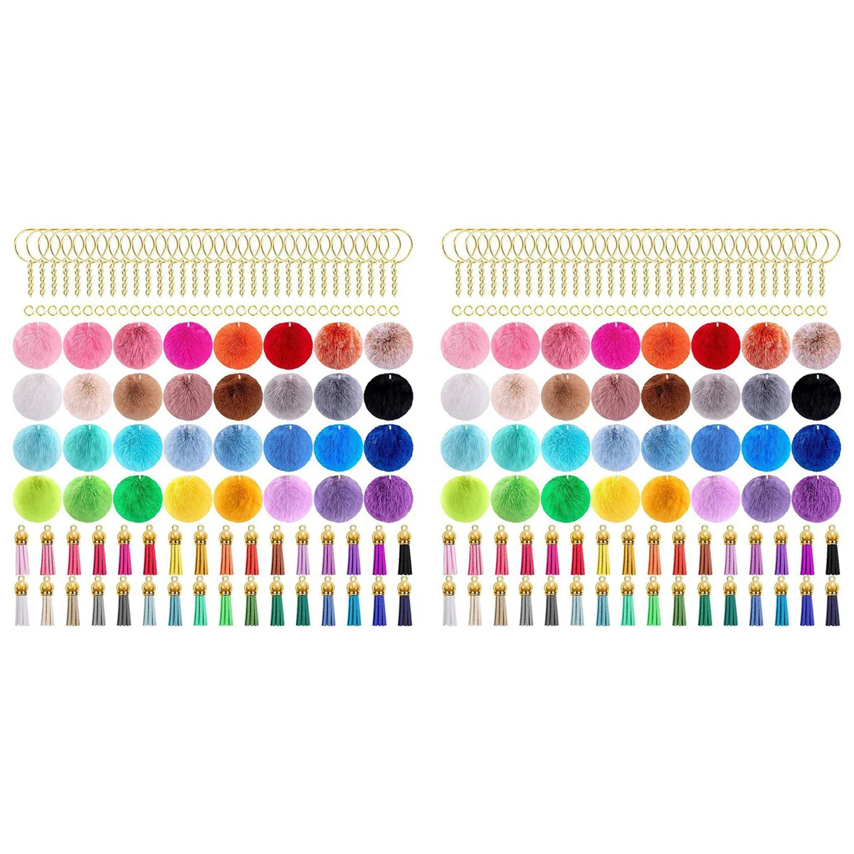 2025 New 320 PCS Keychain Pom Pom Tassel Set Pom Pom Balls Gold Key Ring Faux Fur Pom Pom for DIY Projects, Random Color