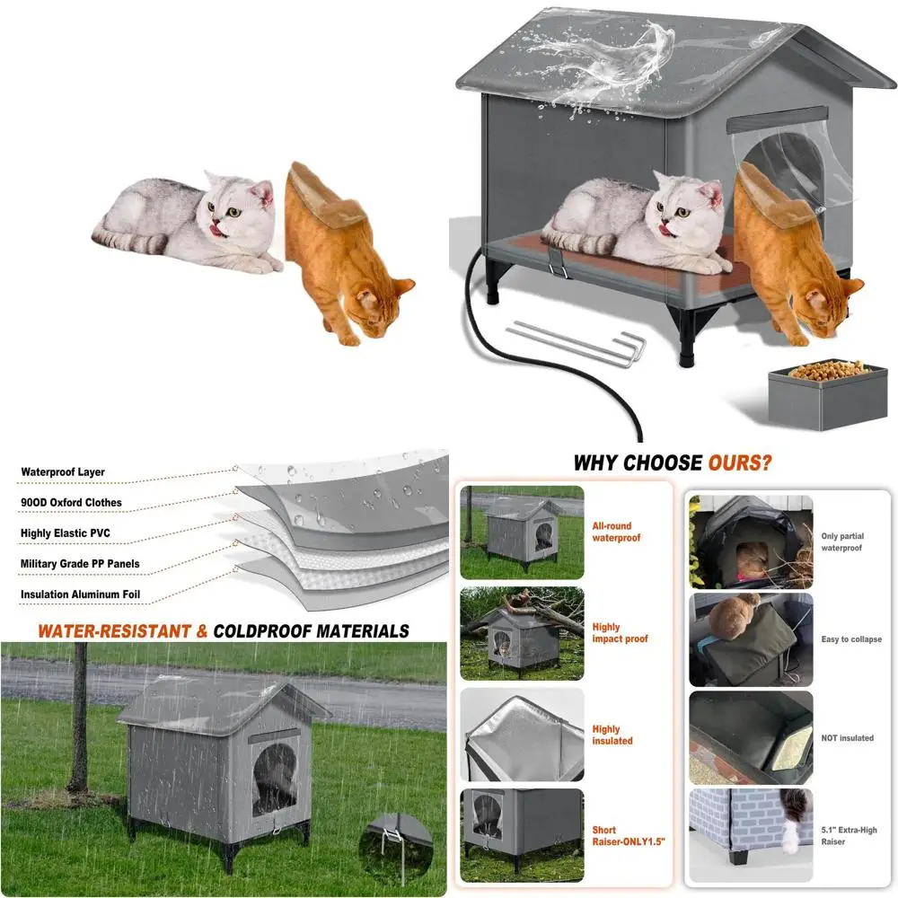 

Foldable Insulated Outdoor Cat Shelter with Heating Pad for Winter | Weatherproof Collapsible Home for Stray Cats