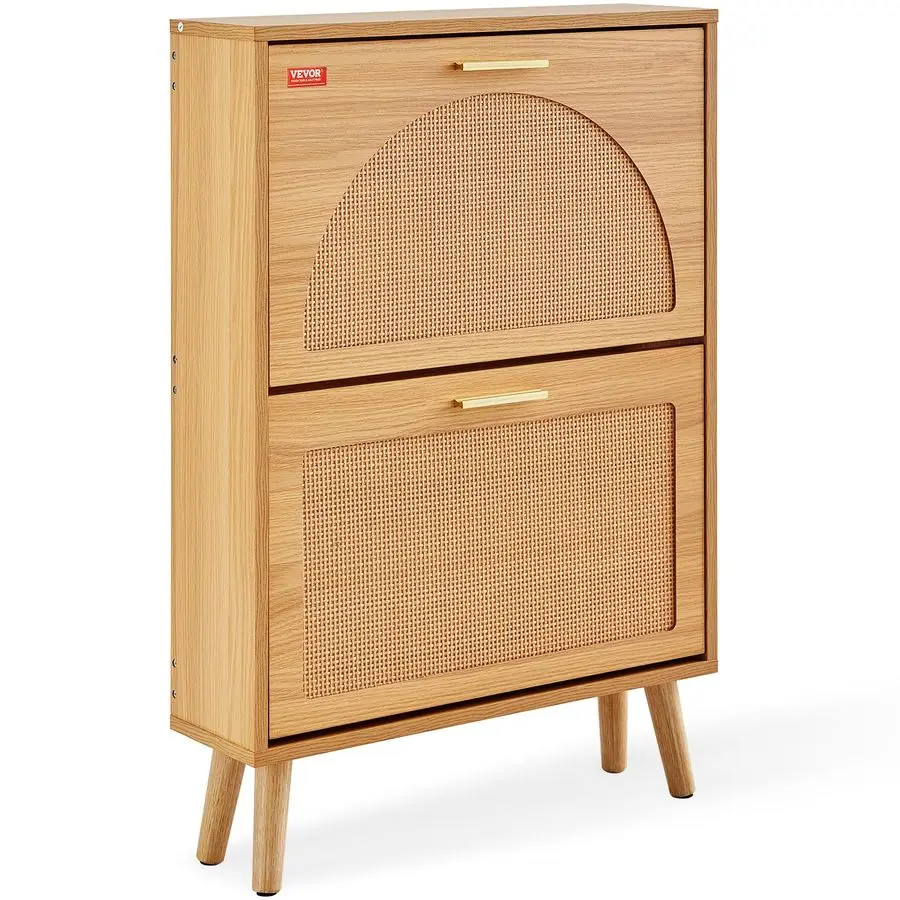 

Shoe Cabinet with 2 Flip Drawers, Shoe Storage Cabinet for Entryway, Free Standing Shoe Storage Organizer with Rattan Doors for