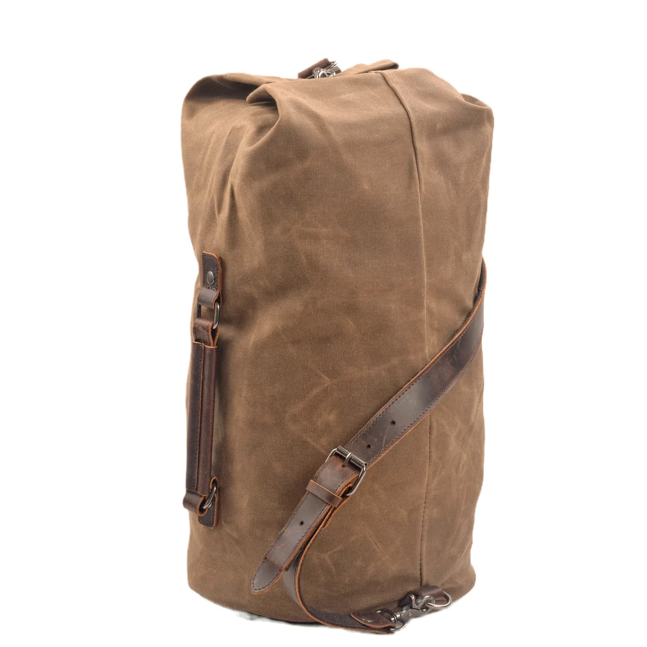 Waterproof waxed Canvas Backpack large capacity bucket bag cylinder bag mountaineering backpack military bag