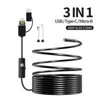 Endoscope Camera USB-C Borescope Inspection Camera with 6 LED Lights Flexible Waterproof Snake Camera for OTG Android Phone PC
