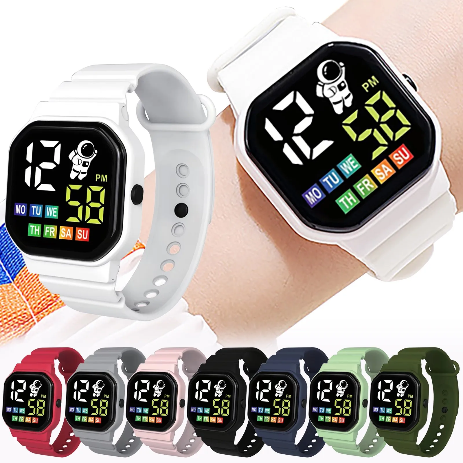Children'S Smart Electronic Watch Display Week Led Numbers Suitable For Outdoor Use Silicone Strap Waterproof Children'S Gift