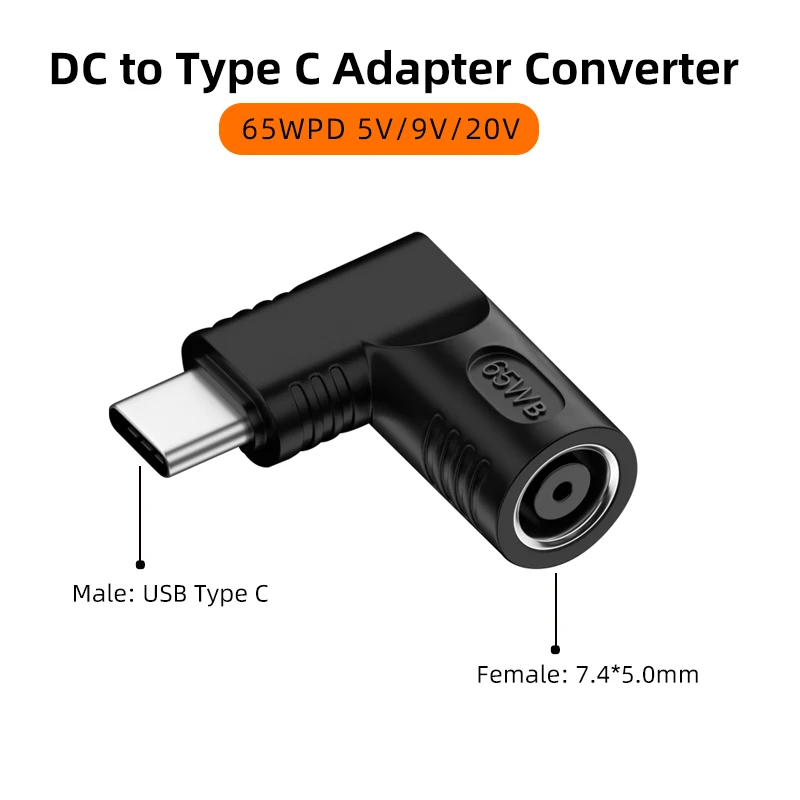 65W PD Converter Type C to 7.4*5.0mm DC Power Charging Adapter USB C PD Output to DC Female Plug Jack Connector for Laptop Phone