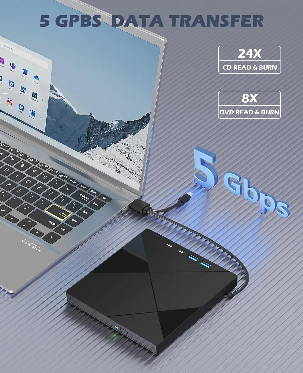 8 in 1 External CD/DVD Drive For Laptop PC USB 3.0 CD/DVD-RW/ROM Player Writer Burner Reader DISC Optical Drive SD/TF HUB