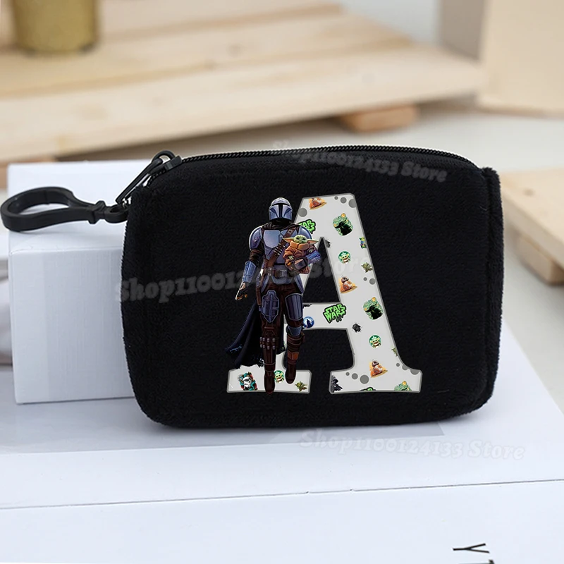 Disney Star Wars Kids Coin Purse Letters A-Z Anime Cartoon Print Plush Portable Wallet Men Women Storage Mini Bag Boys Girl Gift