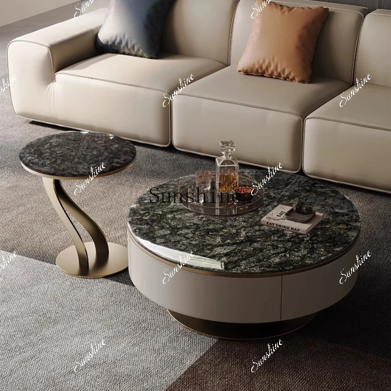 Italian light luxury living room combination stainless steel round corner table  FT