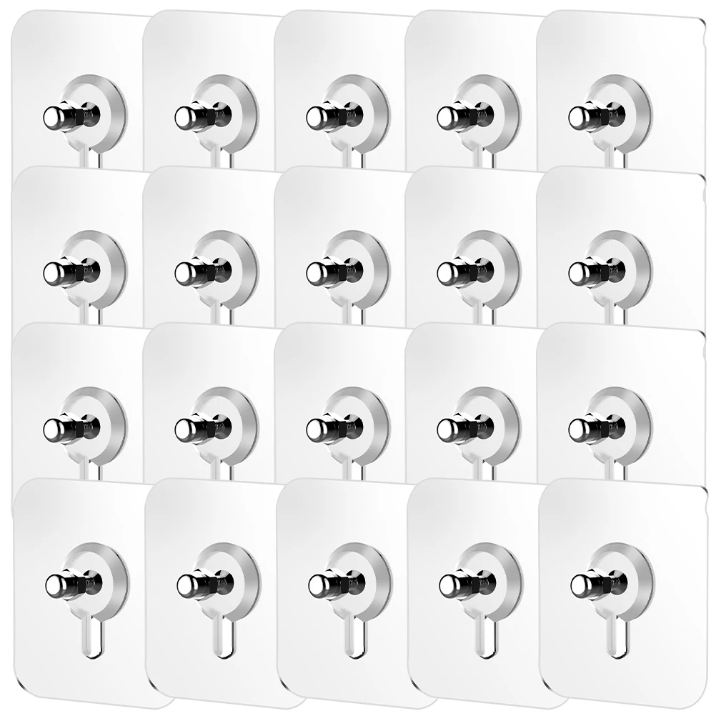 

20 Pcs Punch Free Wall Mount Screw Stickers Adhesive Screws Hanging Hooks Transparent Acrylic Alloy Strong Load Bathroom Kitchen