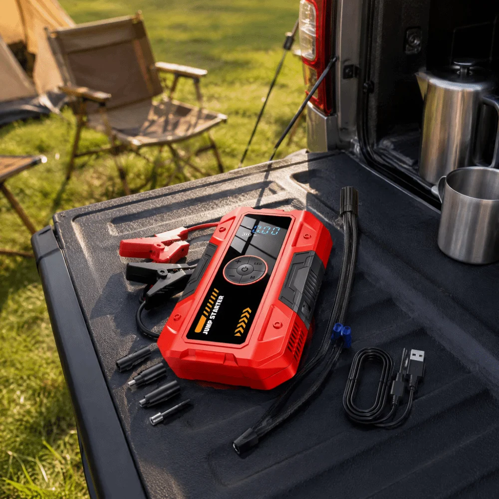 Digital Display Jump Starter Weatherproof LED Light Car Jump Box 12V Cordless Rechargeable Tire Inflator Car Battery Start