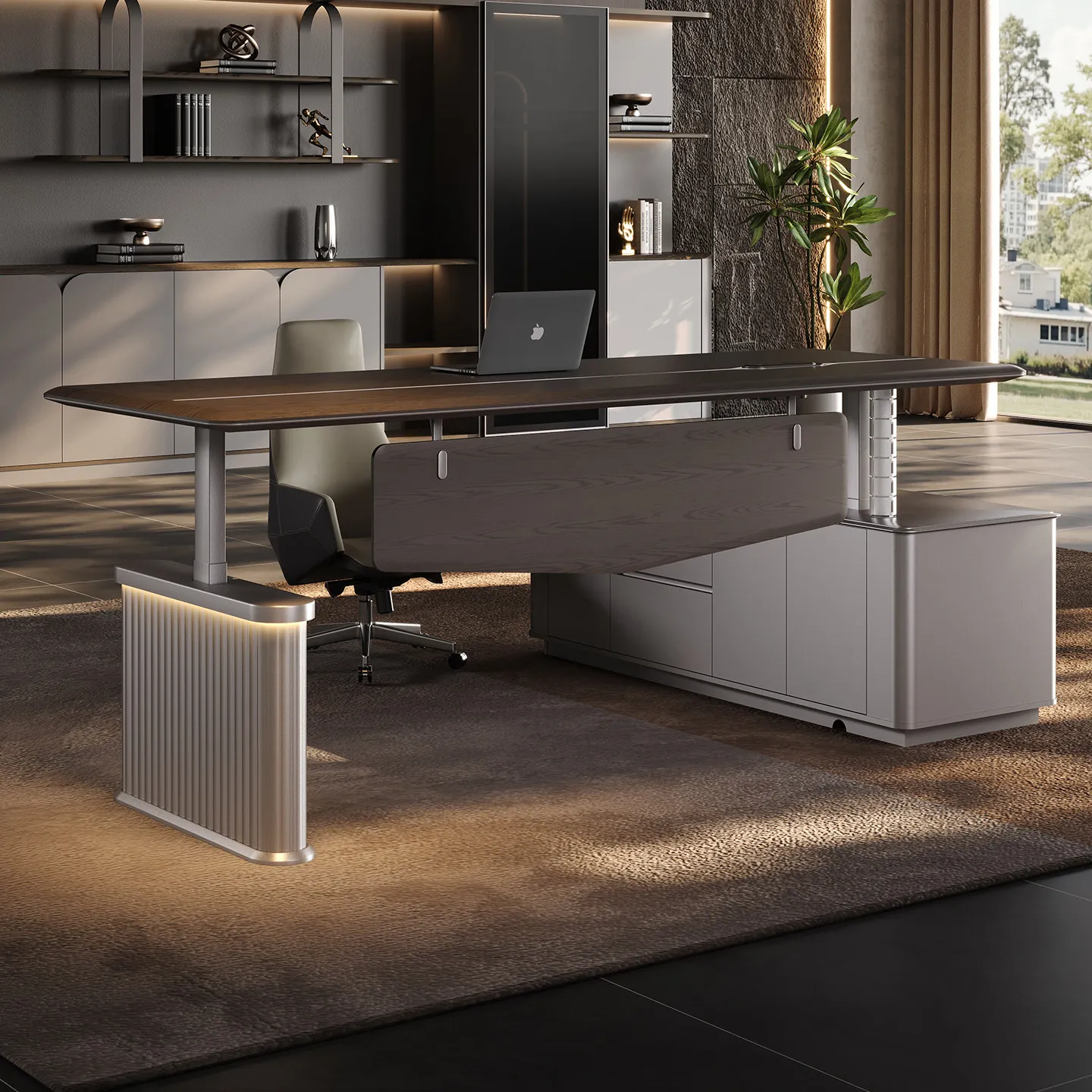 Italian Modern Luxury Modular Healthy Electric Height Adjustable L-Shaped Executive Office Desk CEO One-stop Furniture Set